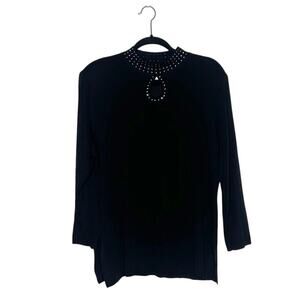 Misook Keyhole Rhinestone Knit Top Women's Black Size XL X-Large